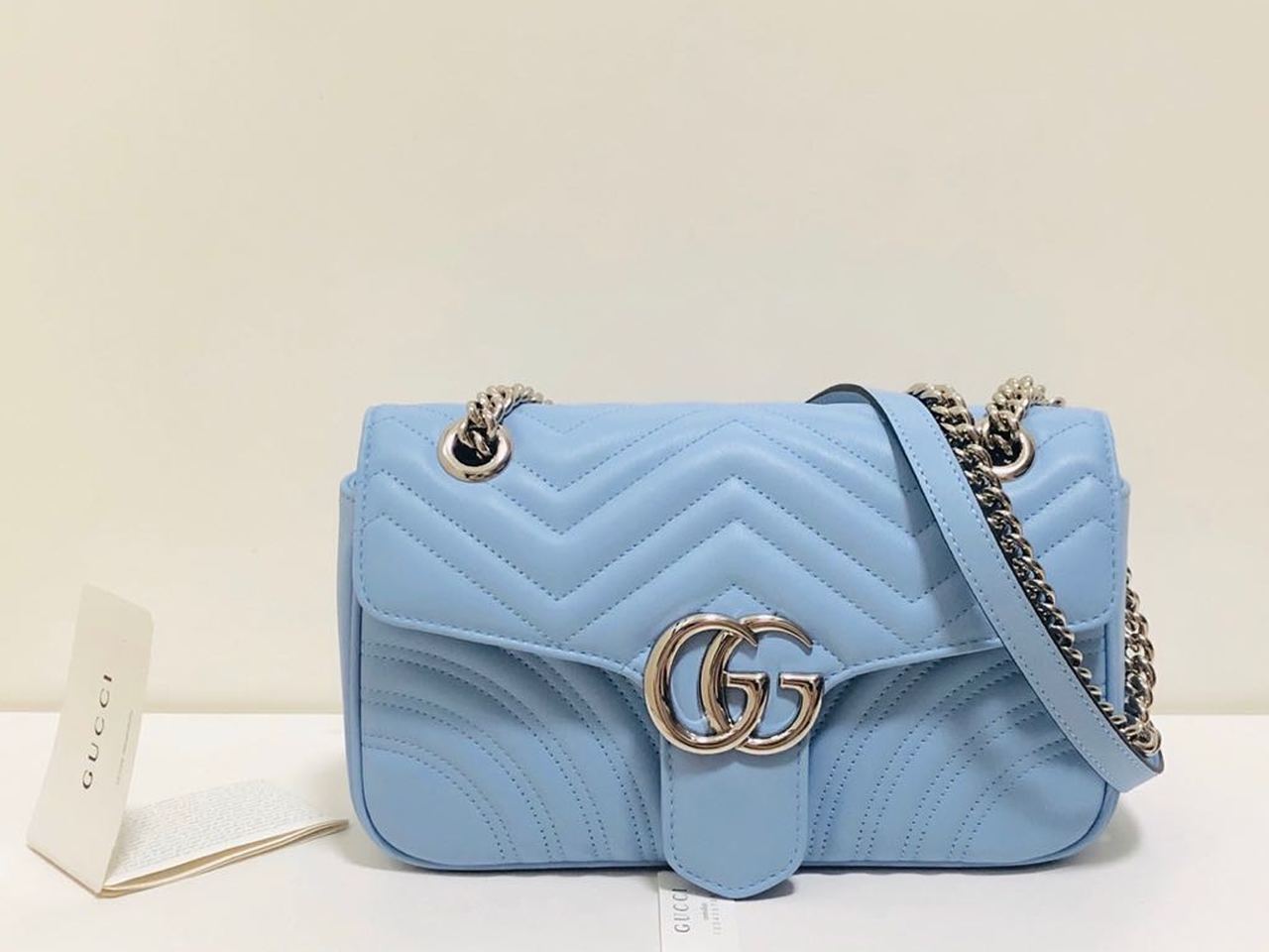 gg Marmont MatelassÃ© Sky MatelassÃ© Blue Small Shoulder Bag