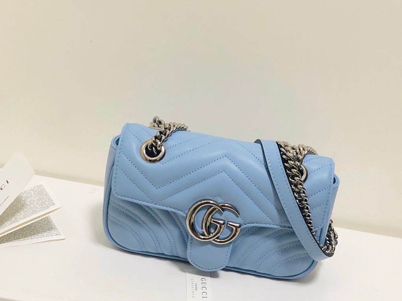 gg Marmont MatelassÃ© Sky MatelassÃ© Blue Mini Bag