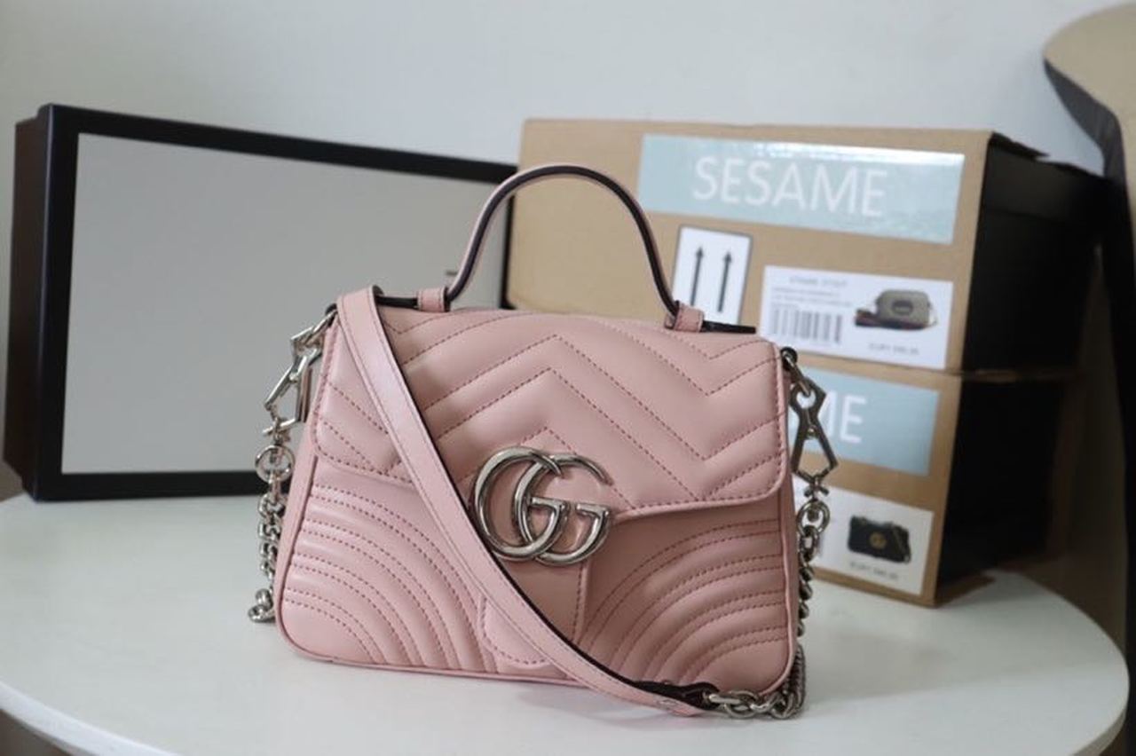 gg Marmont Dusty MatelassÃ© 8.3in Pink Mini Top Handle Mini Bag