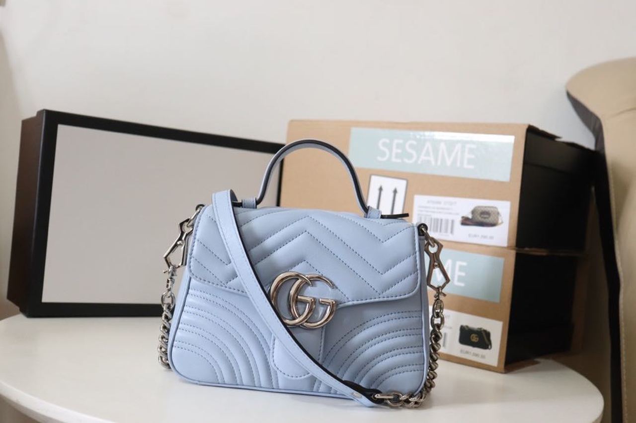 gg Marmont Sky 8.3in 21cm Blue Mini Top Handle Mini Bag