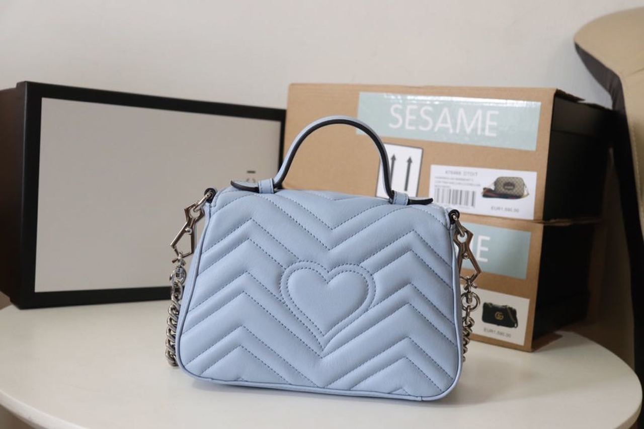 gg Marmont Sky 8.3in 21cm Blue Mini Top Handle Mini Bag