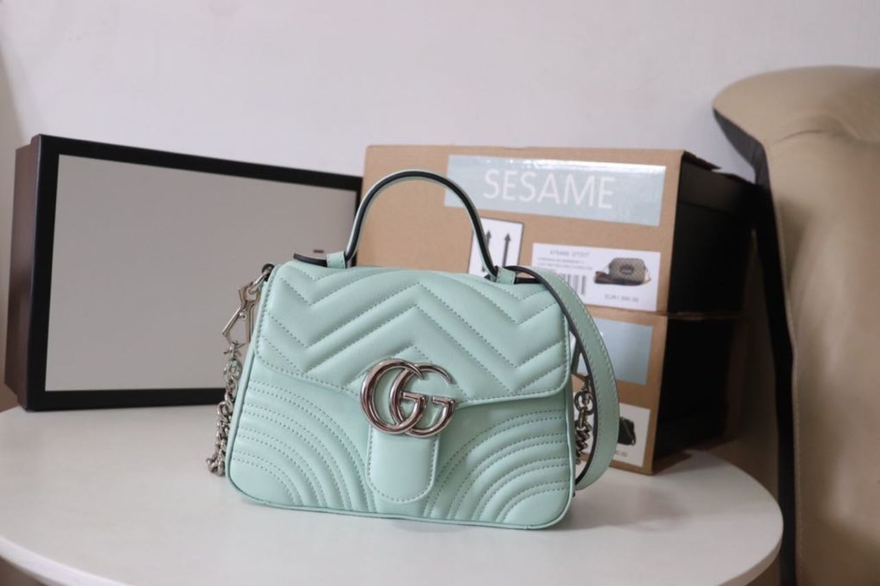 gg Marmont Mint 8.3in 21cm Green Mini Top Handle Mini Bag