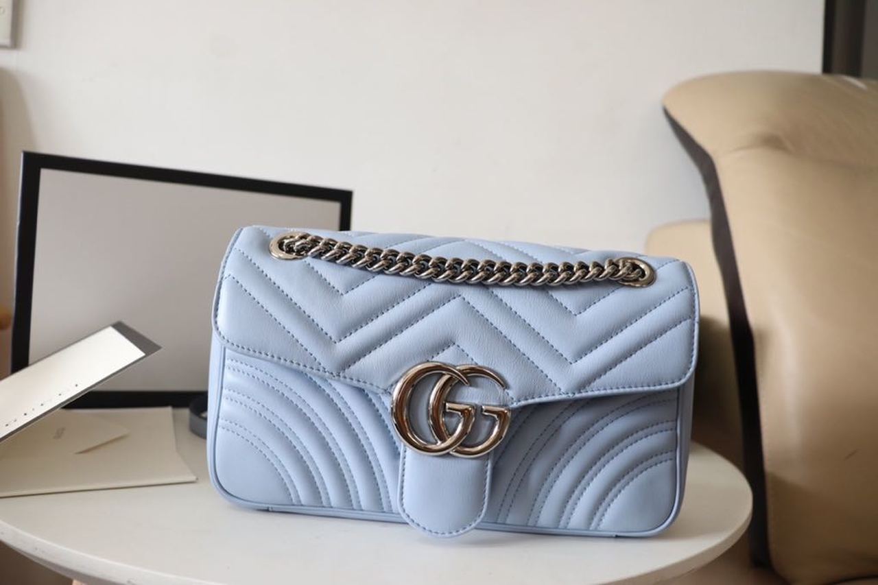 gg Marmont MatelassÃ© Sky 10in Blue Small Shoulder Bag