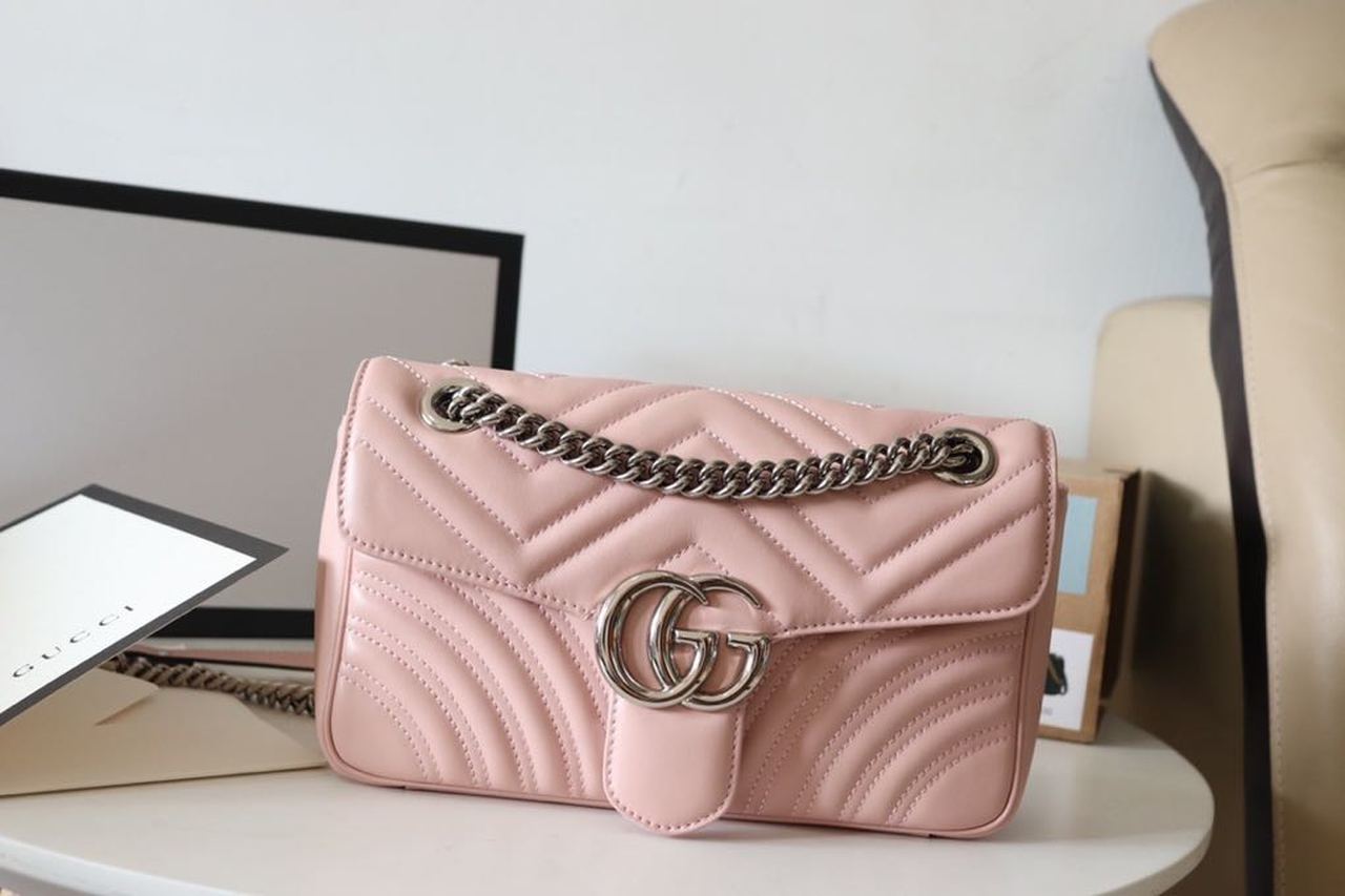 gg Marmont MatelassÃ© Dusty 10in Pink Small Shoulder Bag