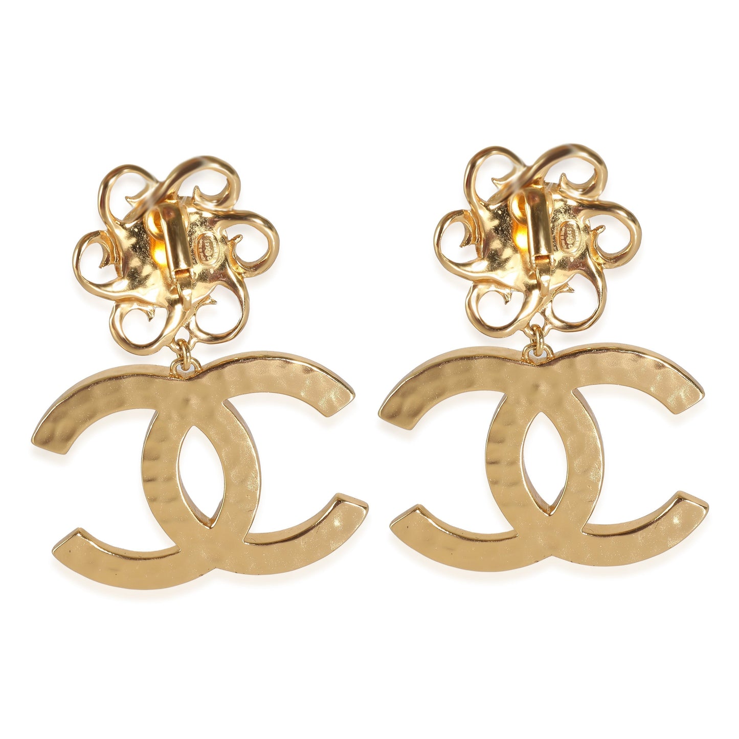 CHANEL CC Dangle Earrings with Faux Pearls & White Enamel I 23 C