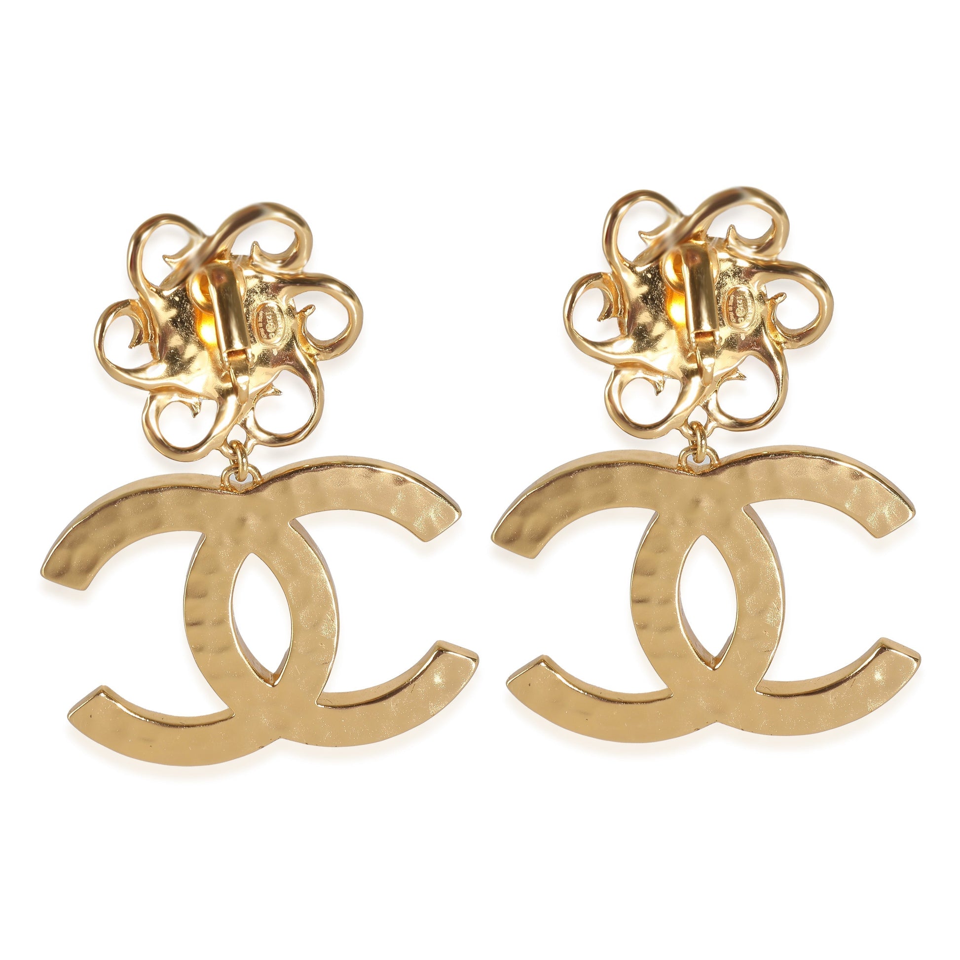 CHANEL CC Dangle Earrings with Faux Pearls & White Enamel I 23 C
