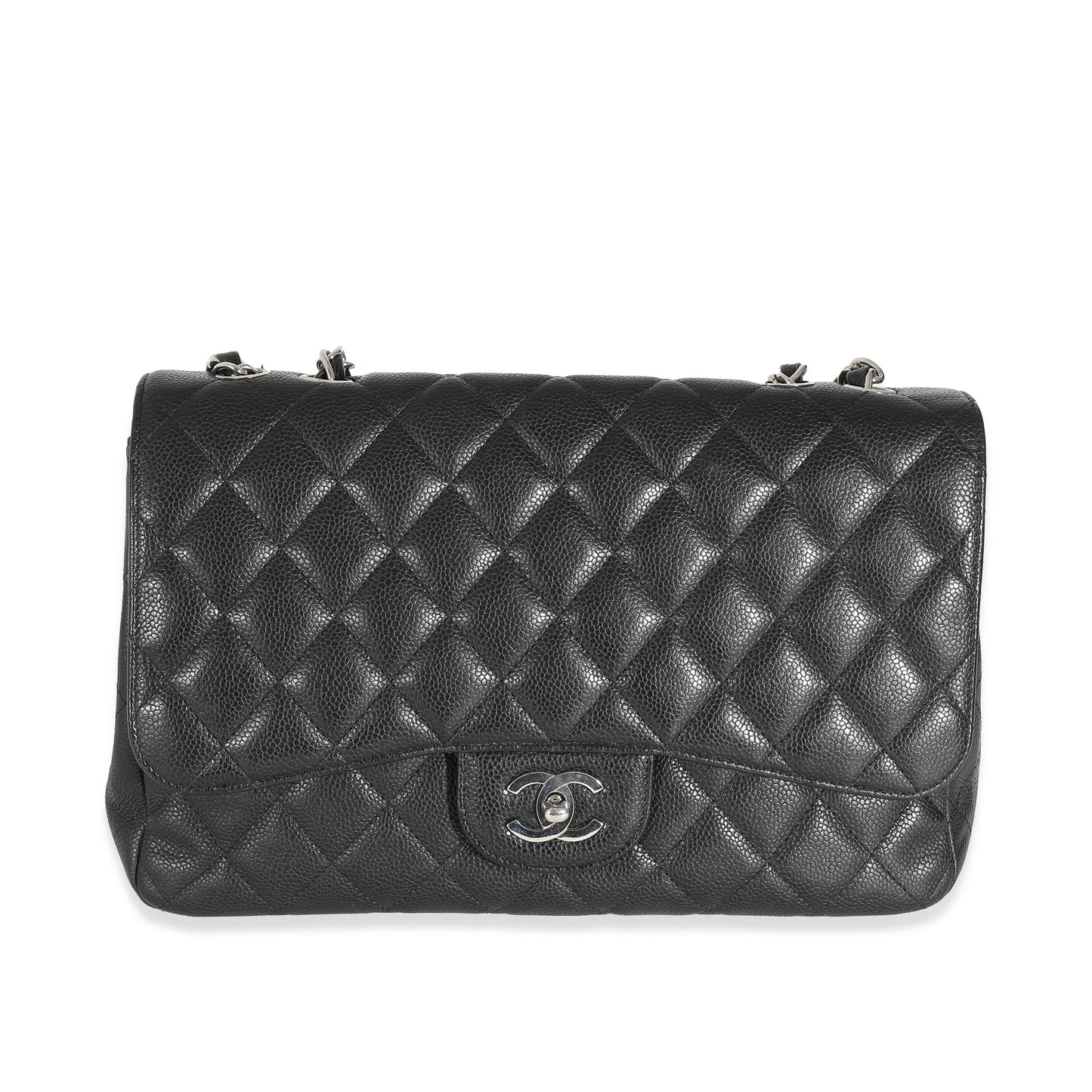 Chanel Black Quilted Caviar Jumbo Classic Single New