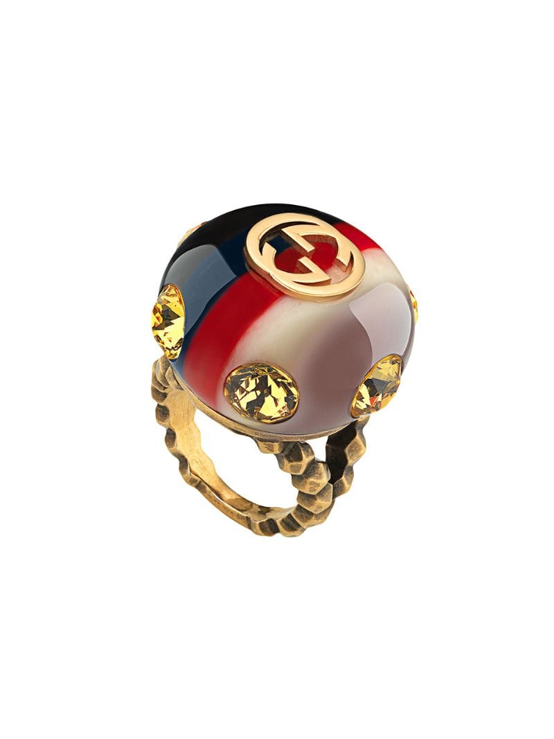 Gucci - Sylvie Web ring - women - Crystal/metal/Resin - 49 - Blue