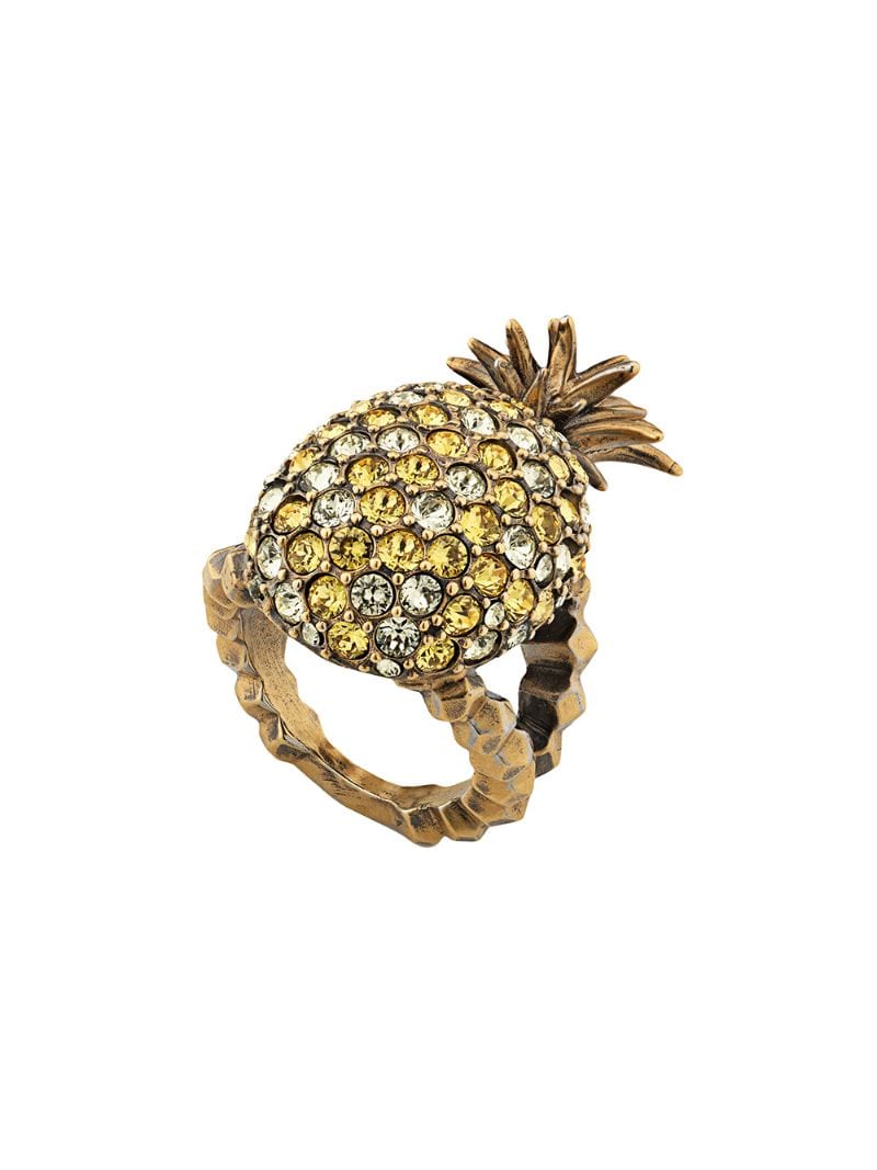Gucci - Crystal studded pineapple ring in metal - women - Topaz/metal/Crystal - 51 - GOLD