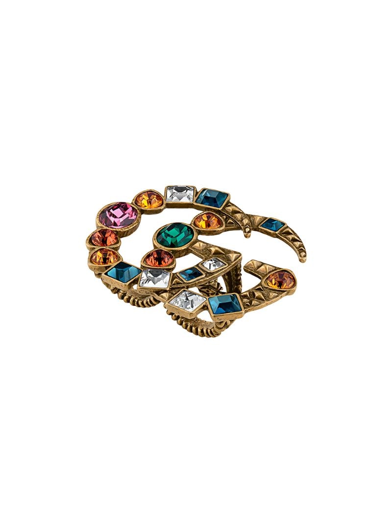 Gucci - Crystal Double G multi-finger ring - women - Crystal/metal - 49 - GOLD