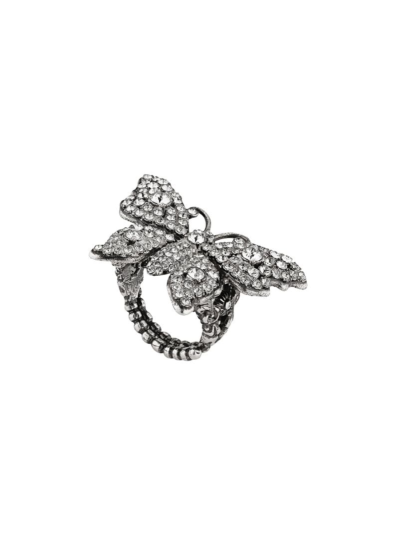 Gucci - Crystal studded butterfly ring in metal - women - metal/Crystal - 53, 56, 59 - SILVER
