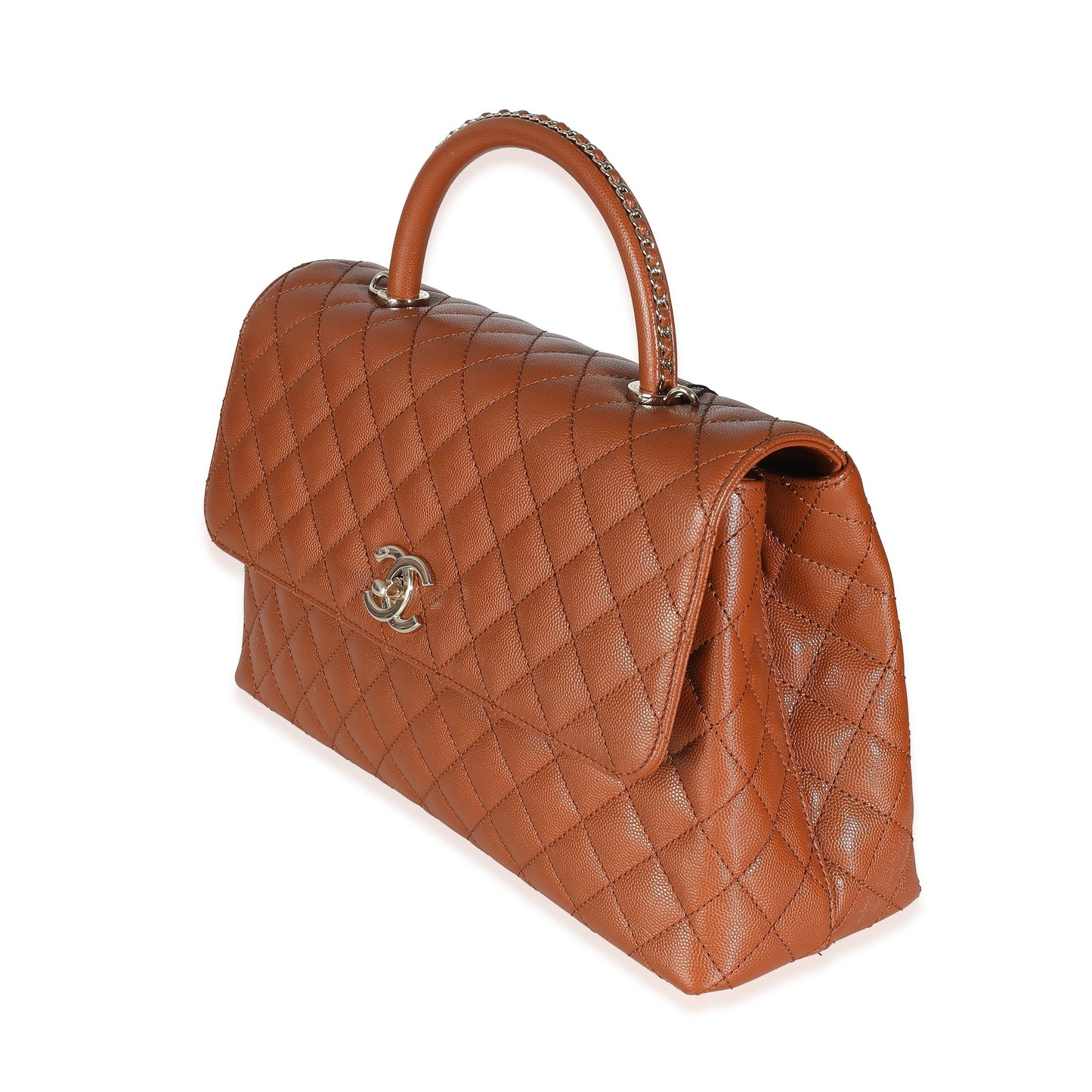 CHANEL Brown Quilted Caviar Large Coco Chain Handle Flap