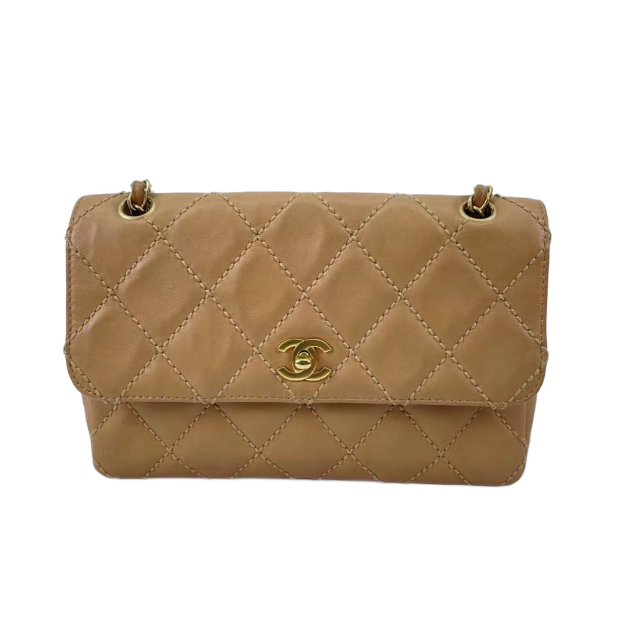 Chanel Wild Stitch Flap Stitching Detail Beige Leather Handbag