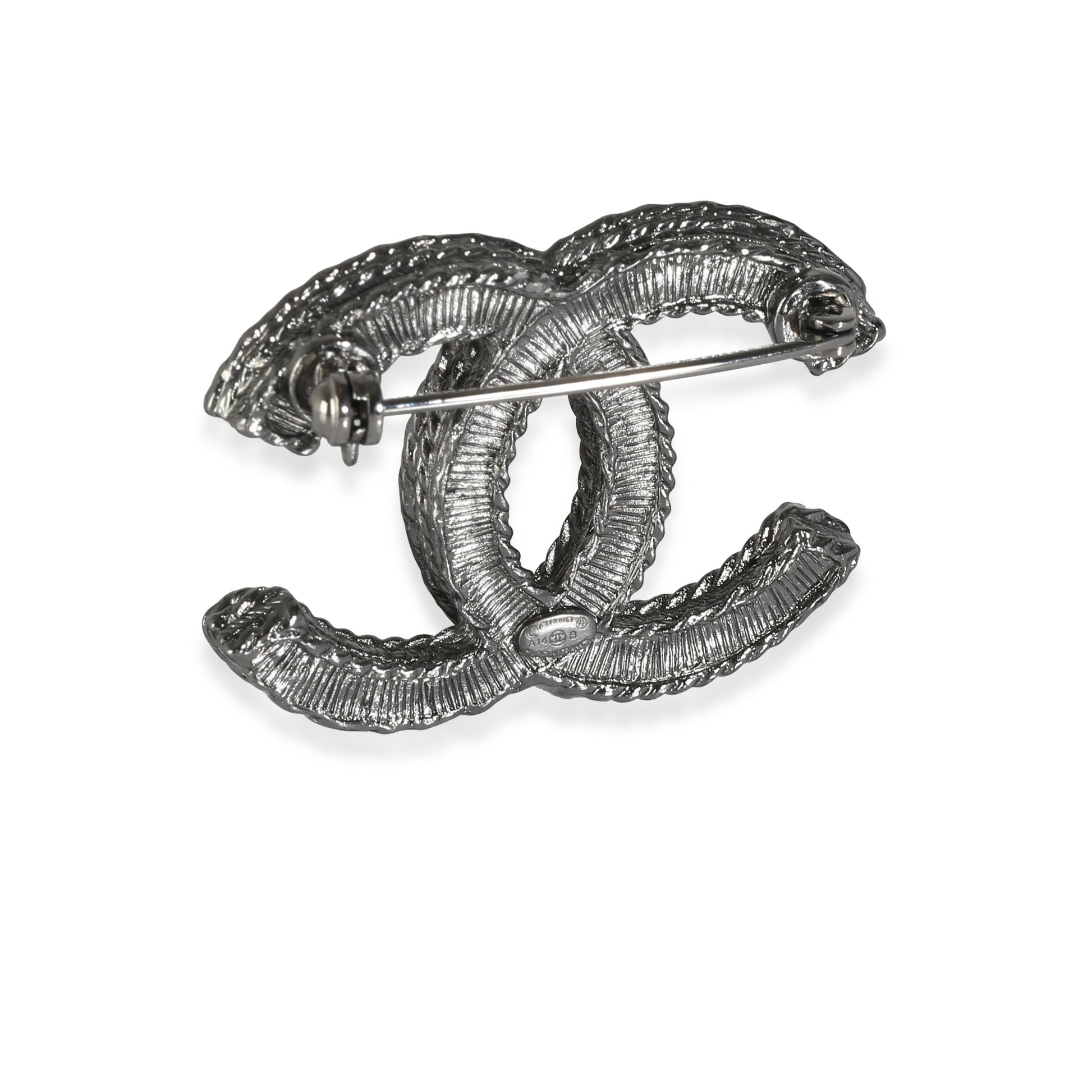 CHANEL CC Brooch with Black Beads, A 14 B in Ruthenium