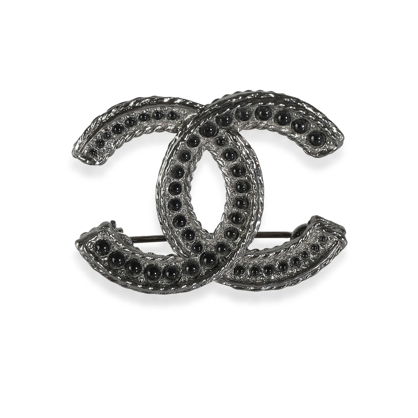 CHANEL CC Brooch with Black Beads, A 14 B in Ruthenium