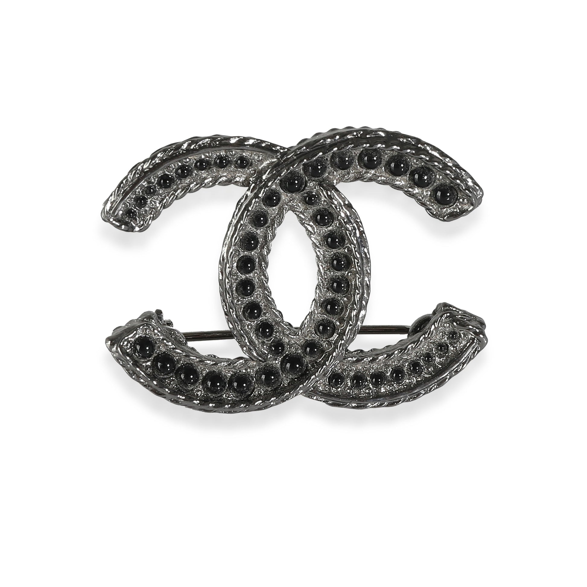 CHANEL CC Brooch with Black Beads, A 14 B in Ruthenium