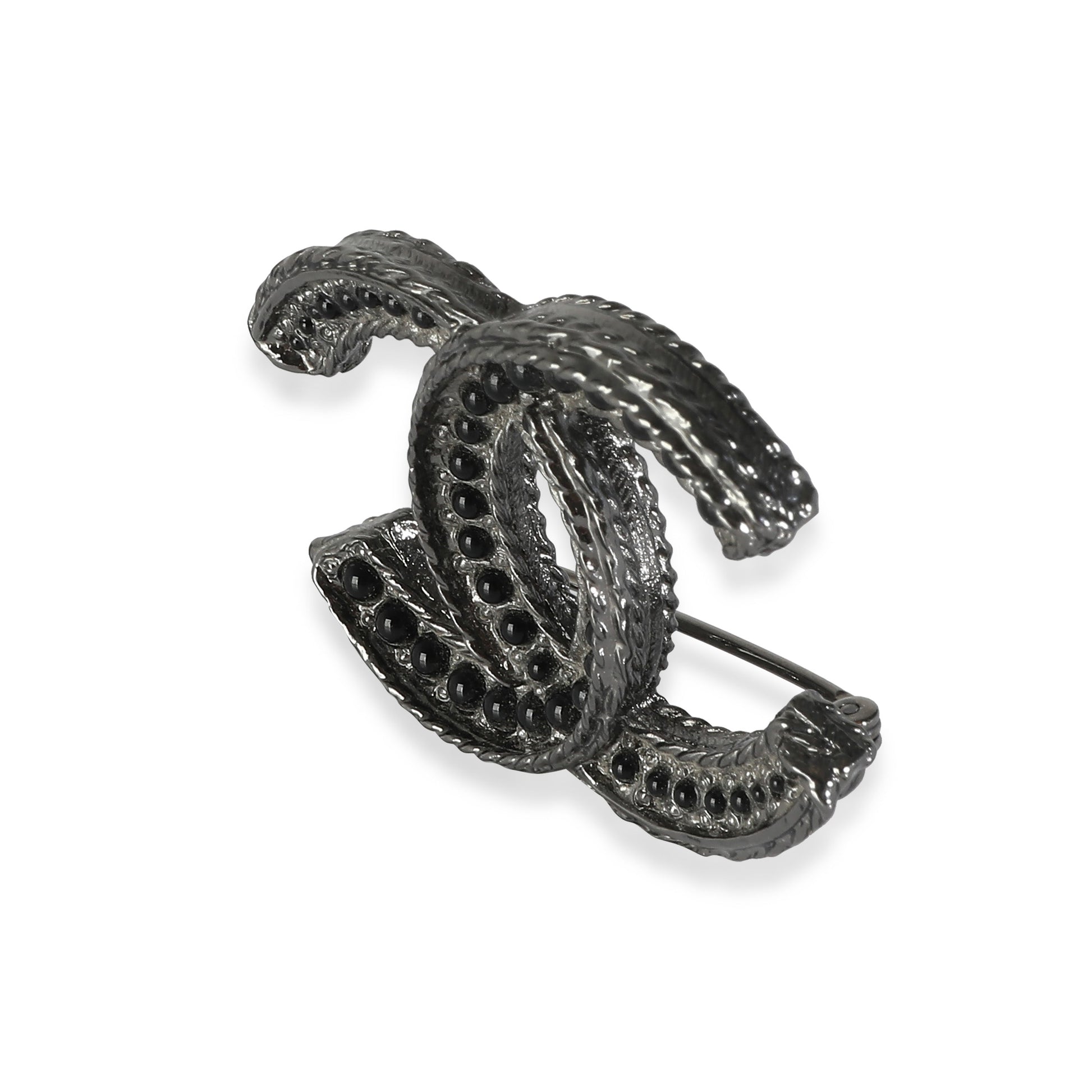 CHANEL CC Brooch with Black Beads, A 14 B in Ruthenium