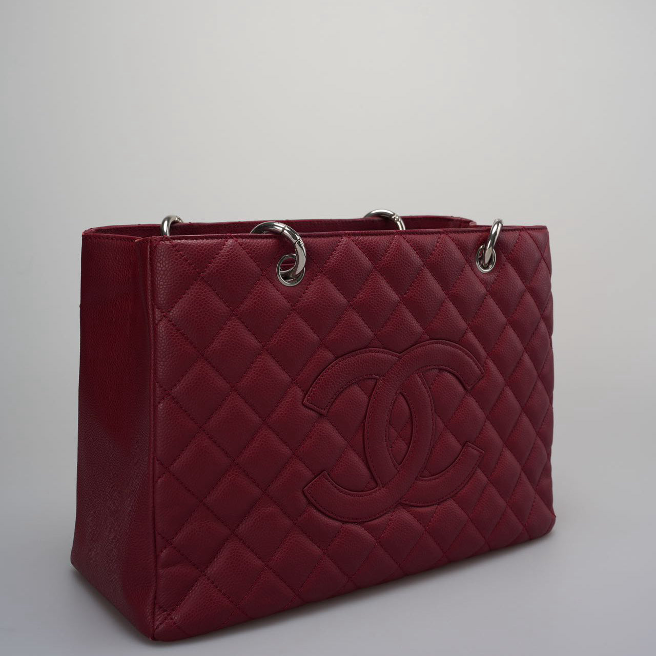Chanel Burgundy gst Grand Shopping Tote Bag in caviar Leather with  Silver Hardware