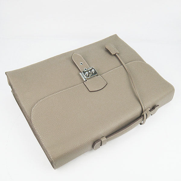 Hermes Luxury Briefcases Cow Grey Handbag Leather Travel Bag