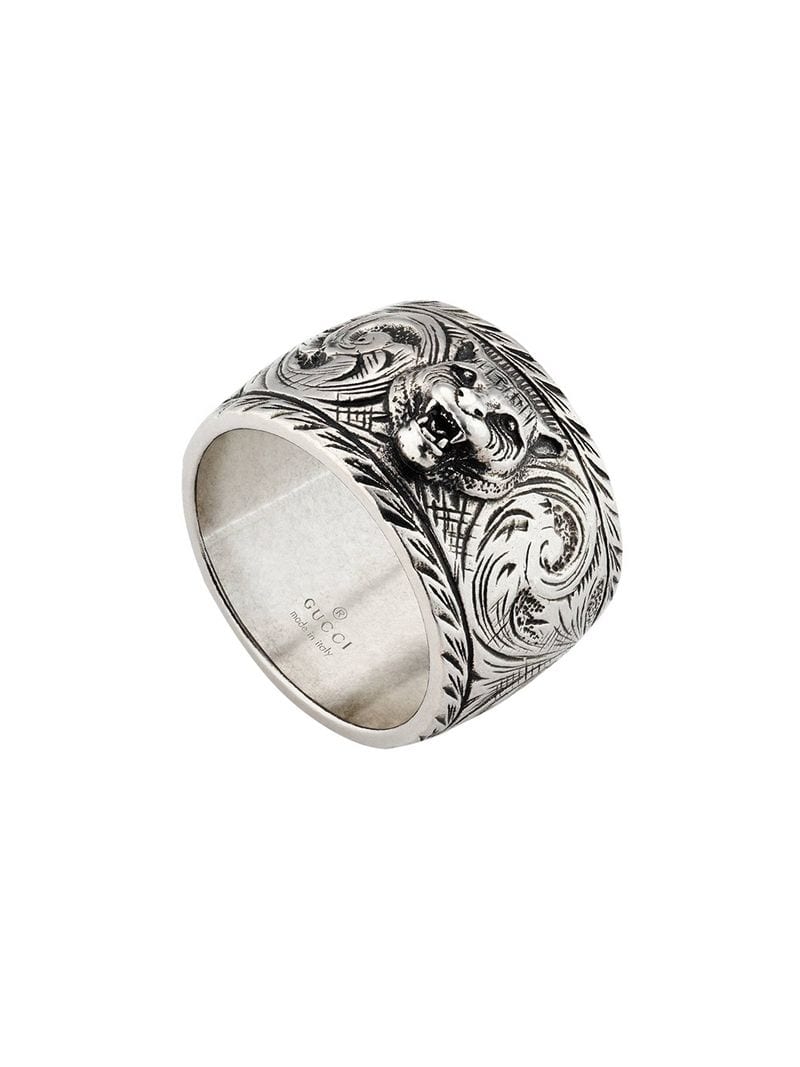 Gucci - Wide silver ring with feline head - men - Sterling Silver - 49, 52, 53, 55, 56, 57, 58, 59, 61, 62 - SILVER