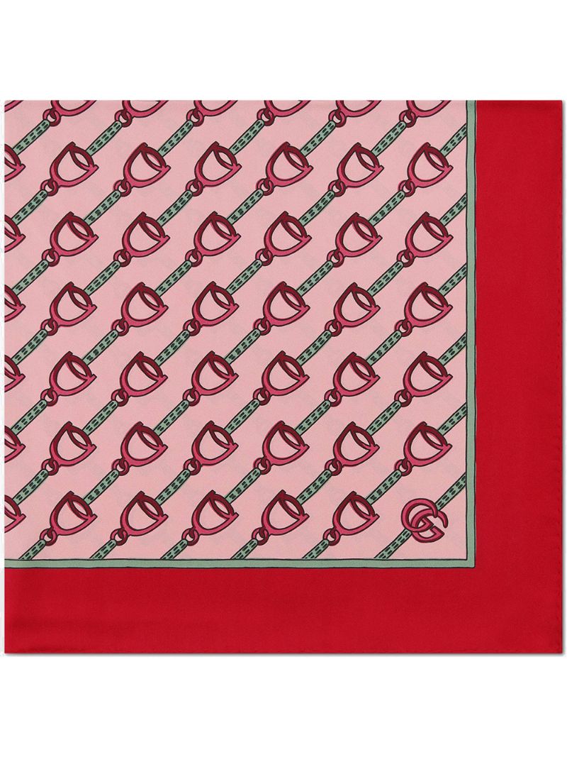Gucci - Scarf with stirrups print - women - Silk - One Size - PINK