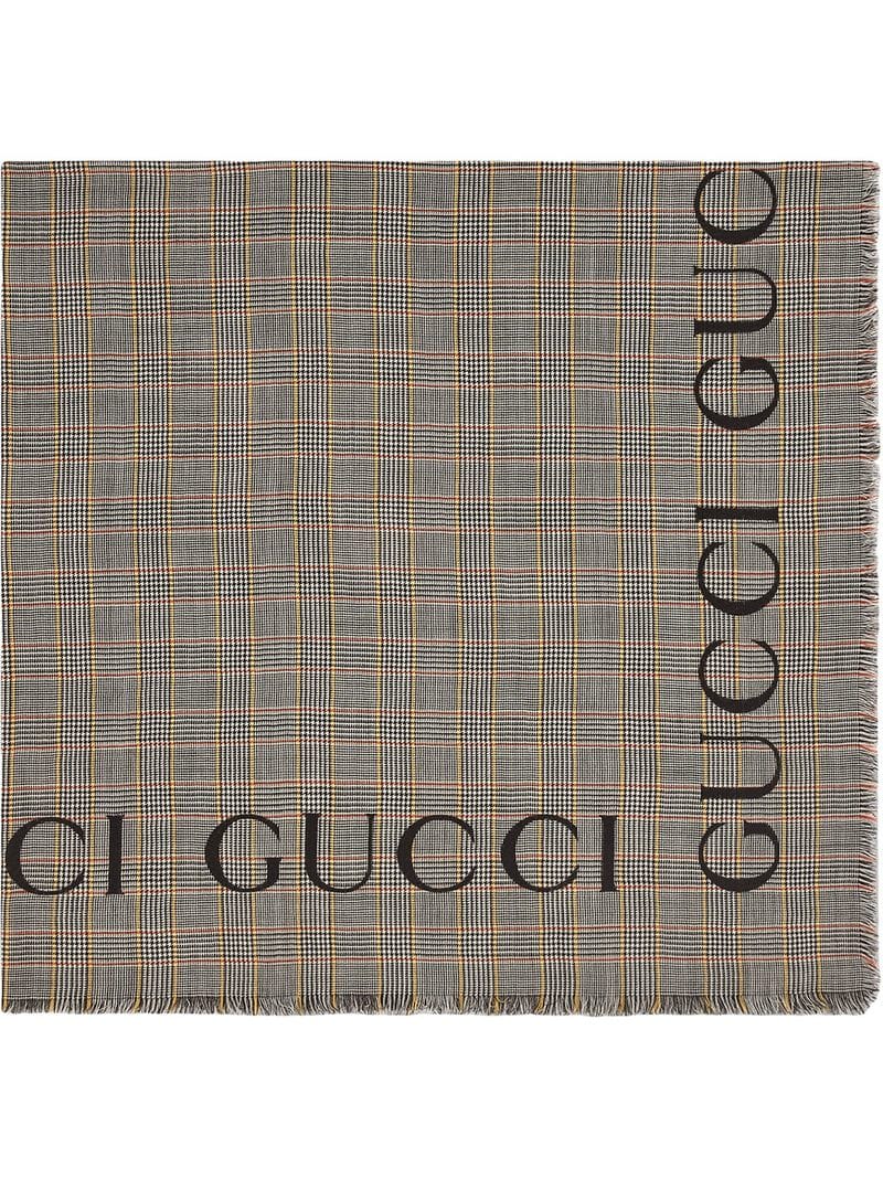 Gucci - Check wool shawl with Gucci logo - men - Wool - One Size - Grey