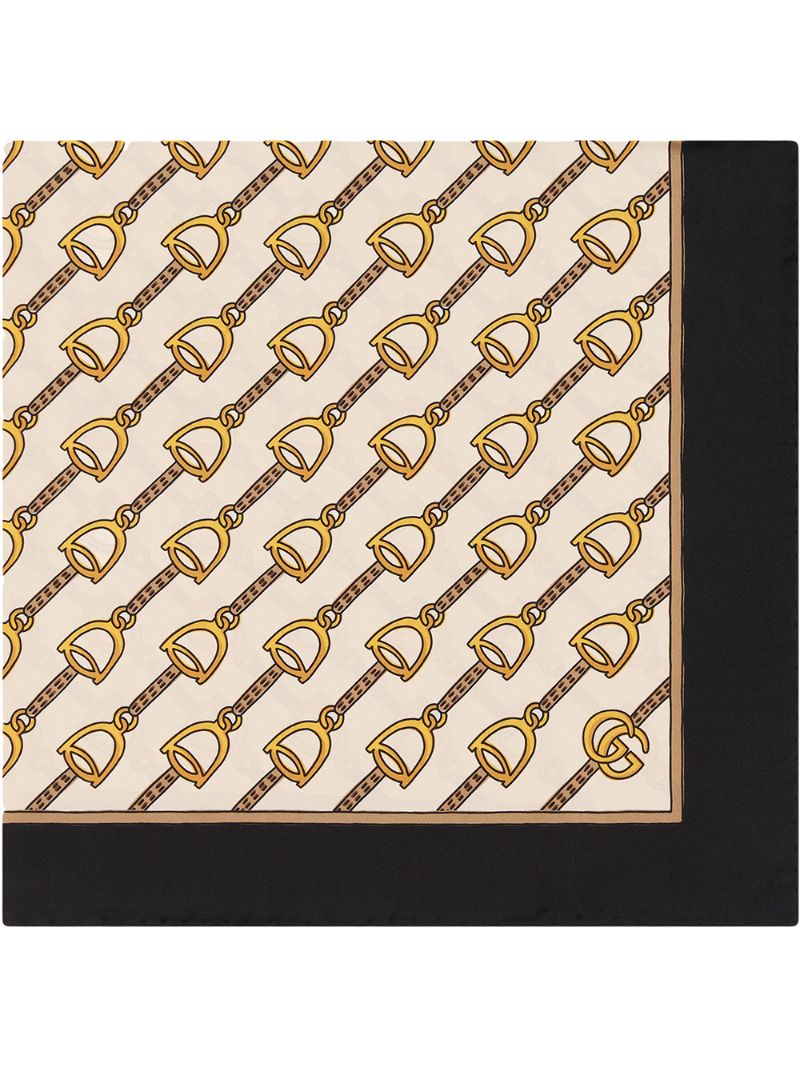 Gucci - Scarf with stirrups print - women - Silk - One Size - NEUTRALS