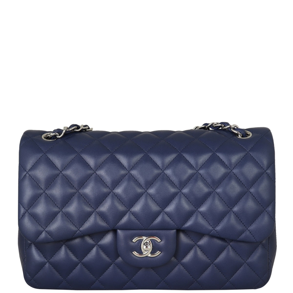 Chanel Classic Double Jumbo Navy Lambskin Handbag Blue Flap