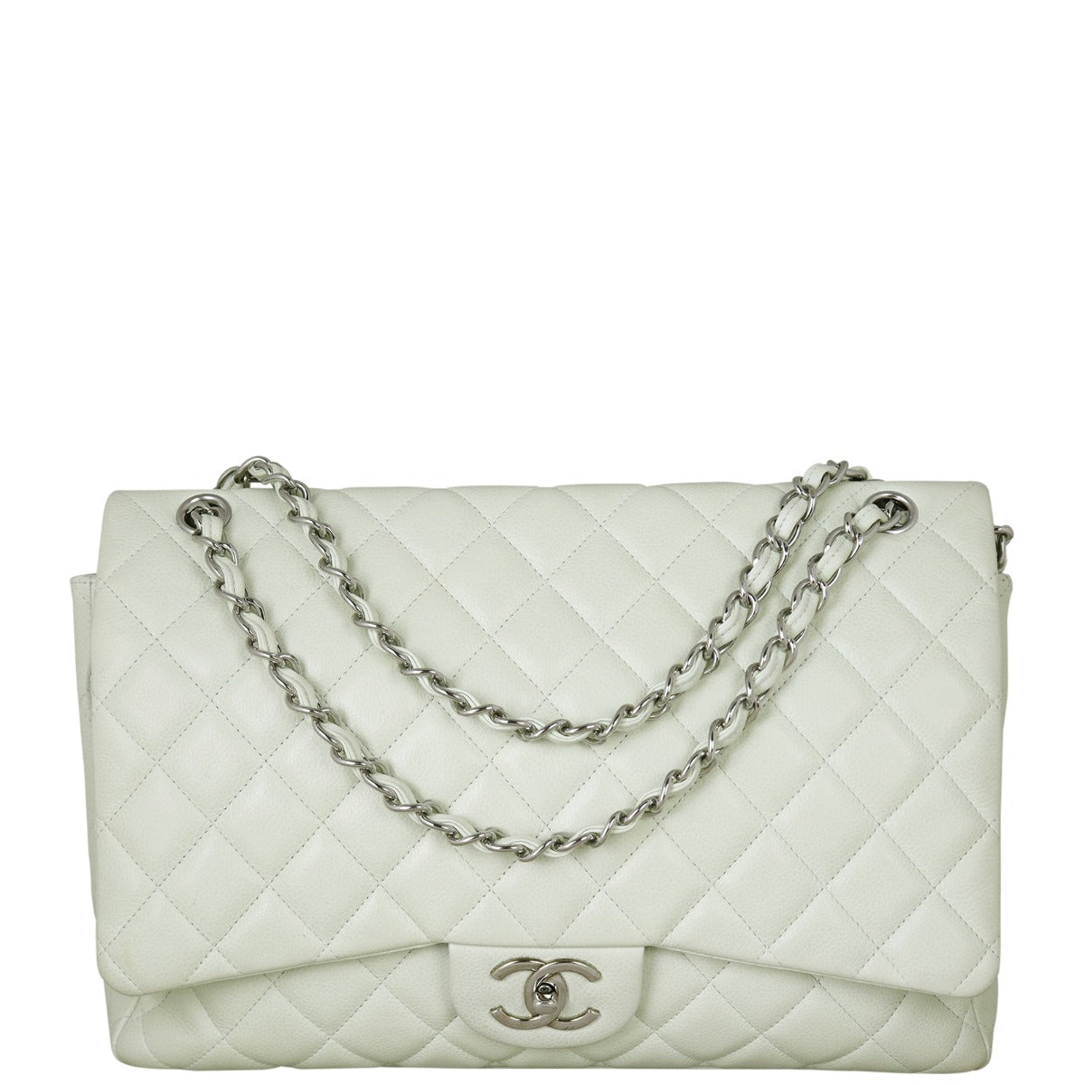 Chanel Classic Double Maxi Caviar Handbag White Flap