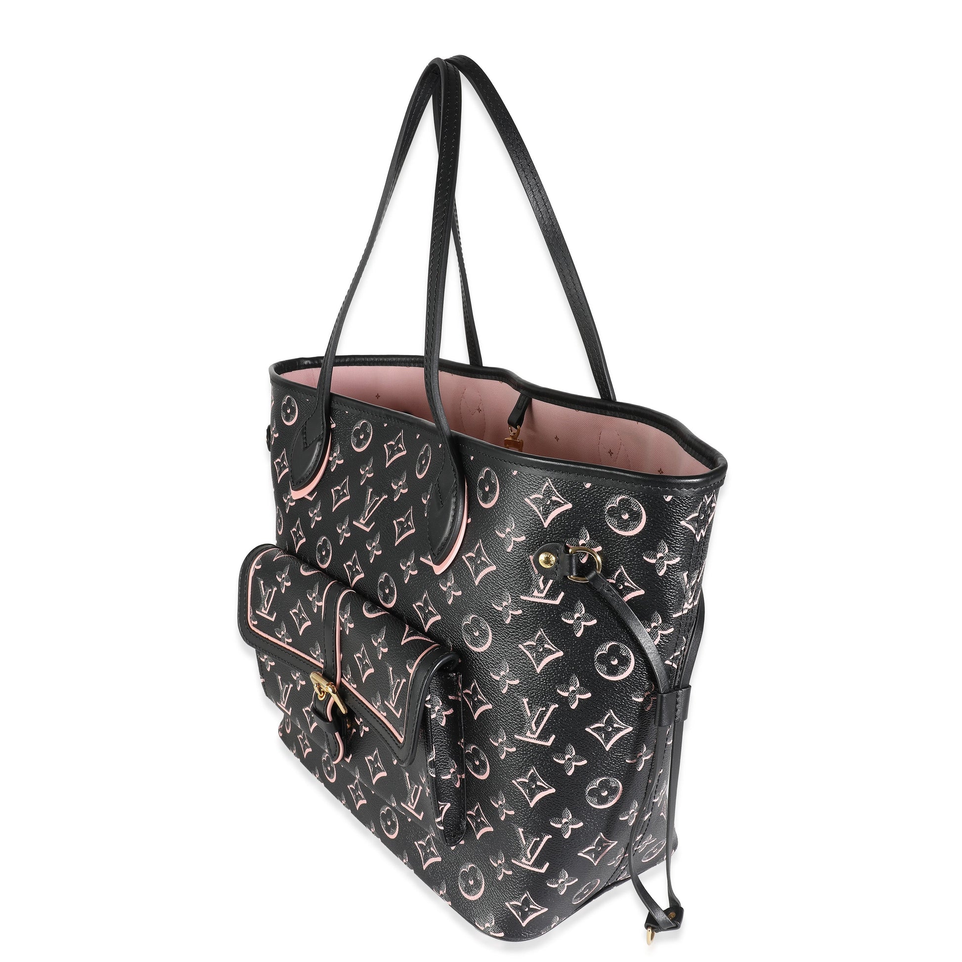Louis Vuitton Fall You Neverfull MM Monogram Canvas Black Pink Tote Bag