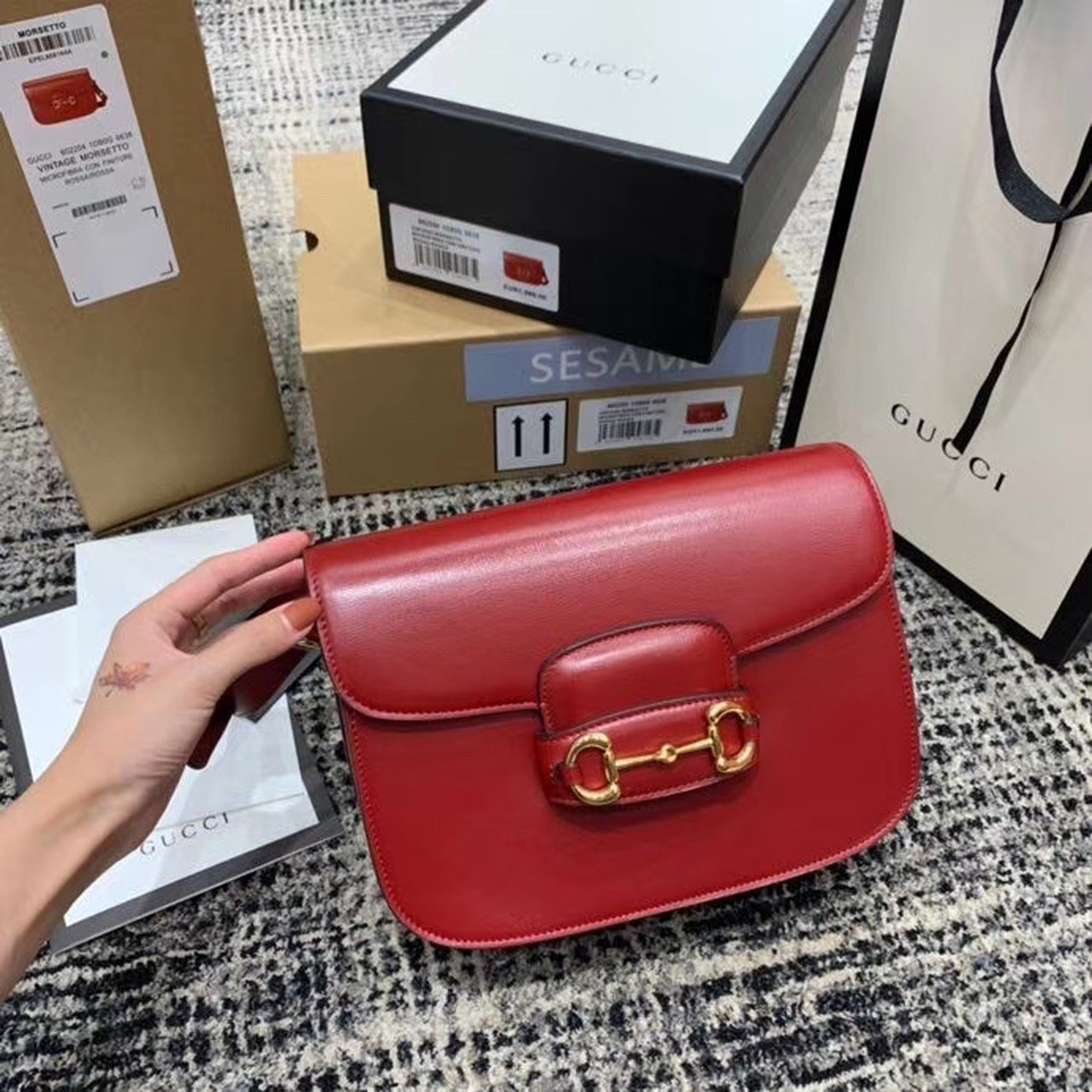 gg Horsebit Textured A Effect Shoulder Bag