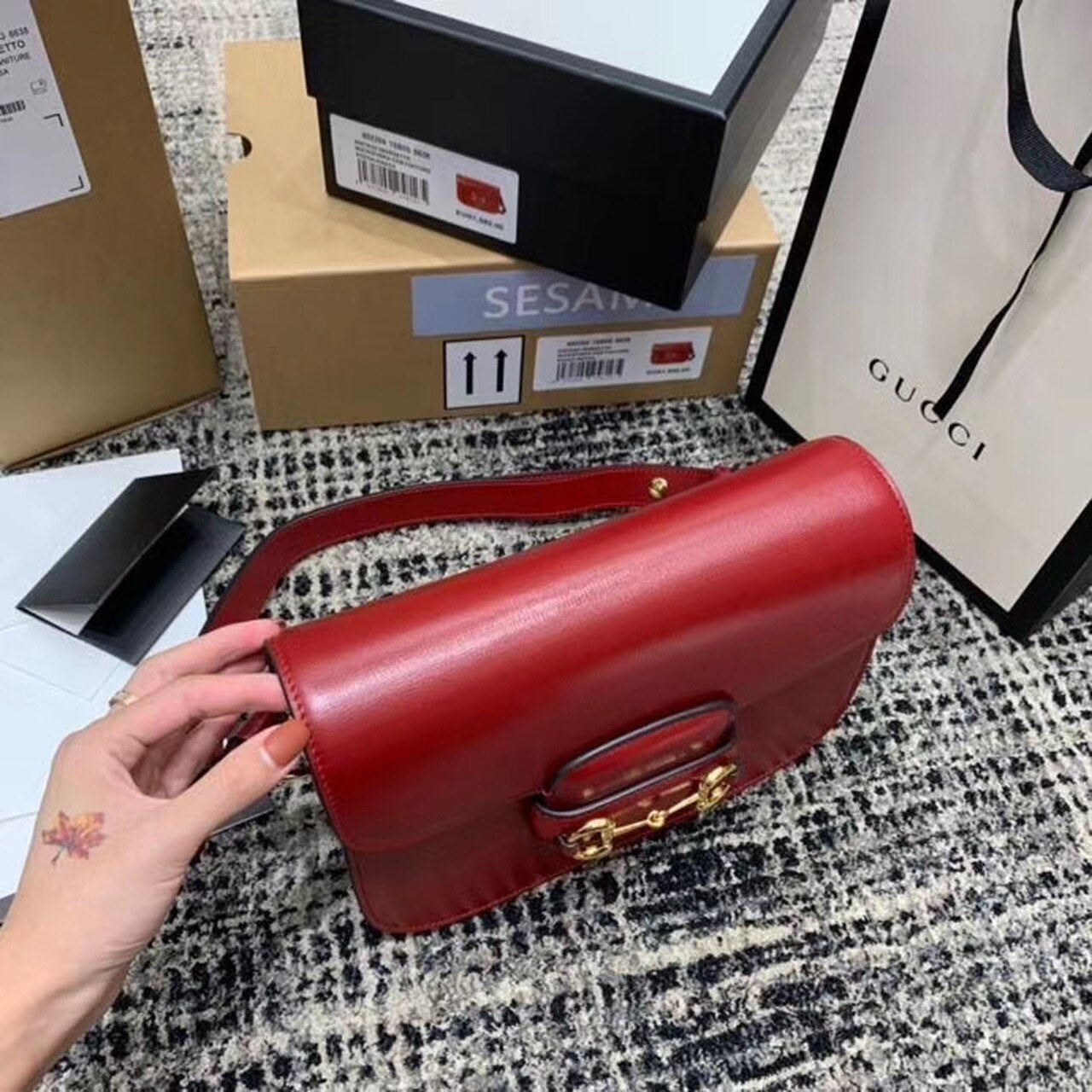 gg Horsebit Textured A Effect Shoulder Bag