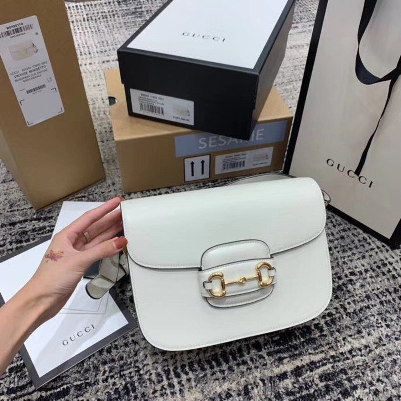 gg Horsebit 9.8in 25cm gg White Shoulder Bag