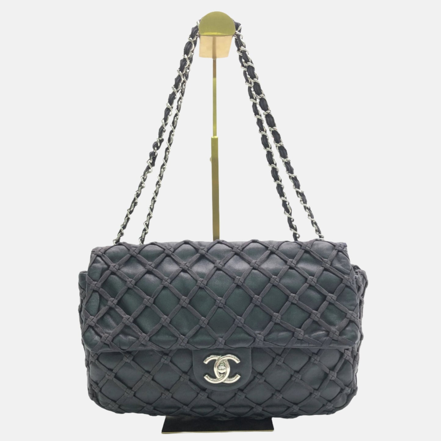 Chanel Lambskin Jumbo Canebiers Net Knots Flap Black Handbag