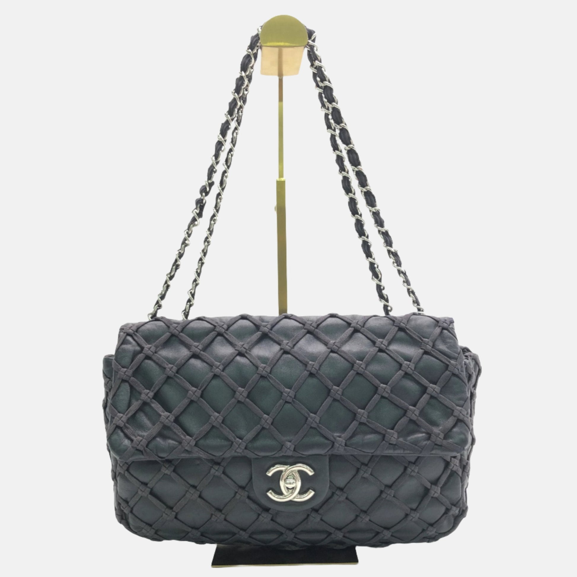Chanel Lambskin Jumbo Canebiers Net Knots Flap Black Handbag