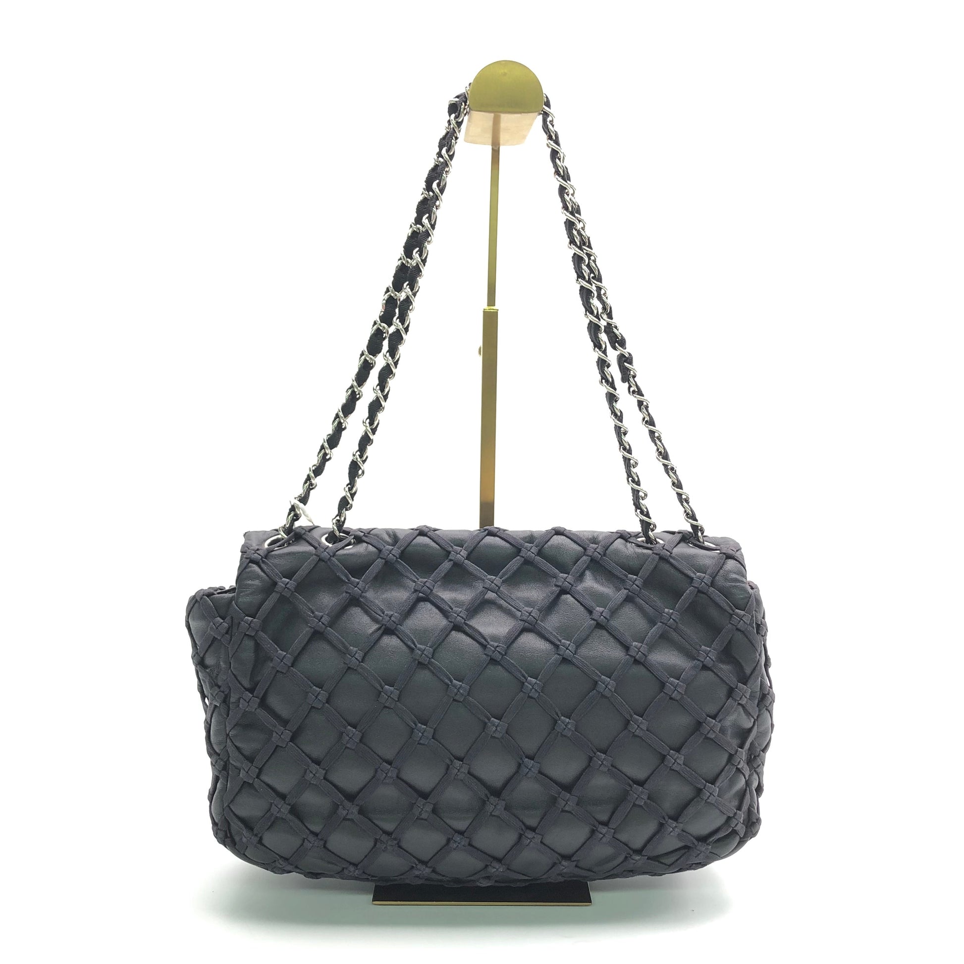 Chanel Lambskin Jumbo Canebiers Net Knots Flap Black Handbag