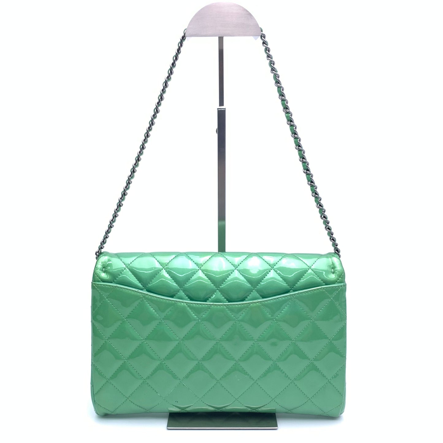 Chanel Envelope Chains Apple Patent Green Leather Shoulder Bag