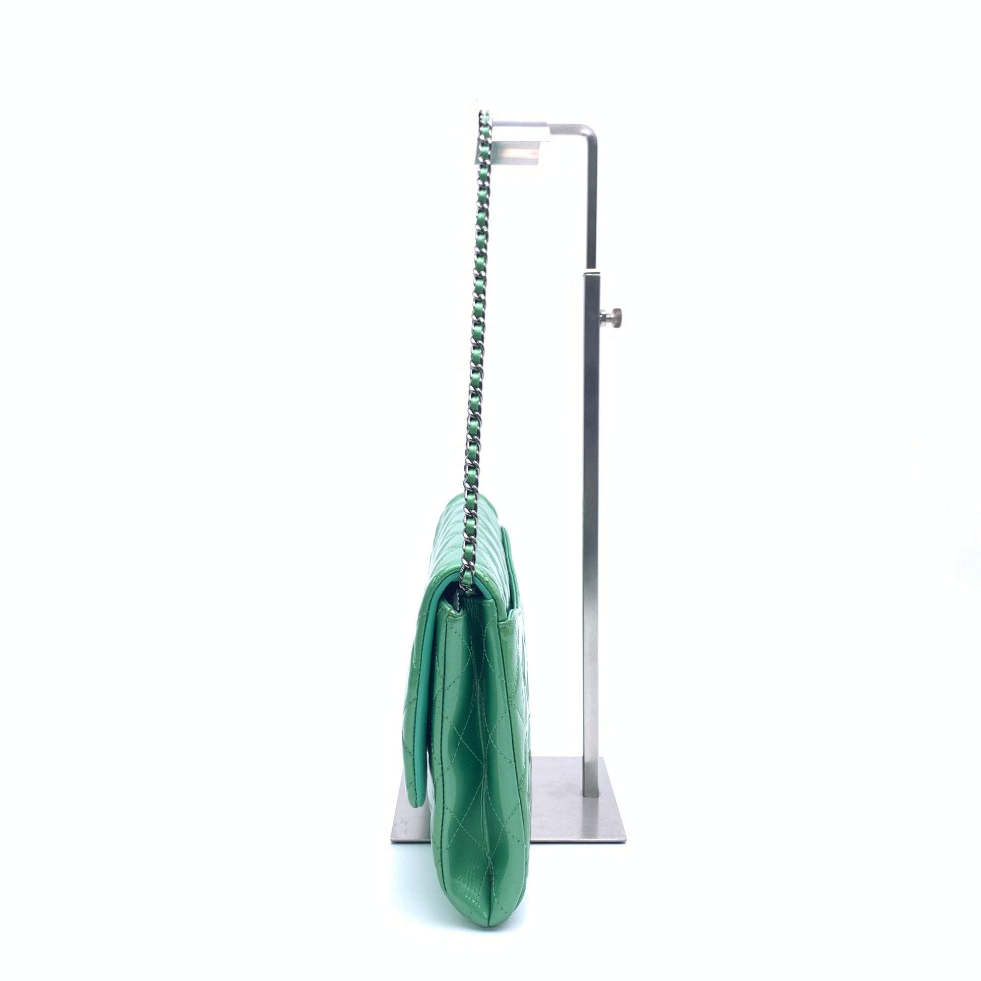 Chanel Envelope Chains Apple Patent Green Leather Shoulder Bag