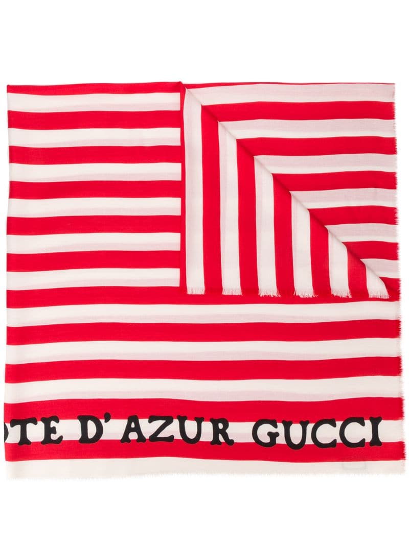 Gucci - striped logo print scarf - women - Silk/Modal - One Size - Red