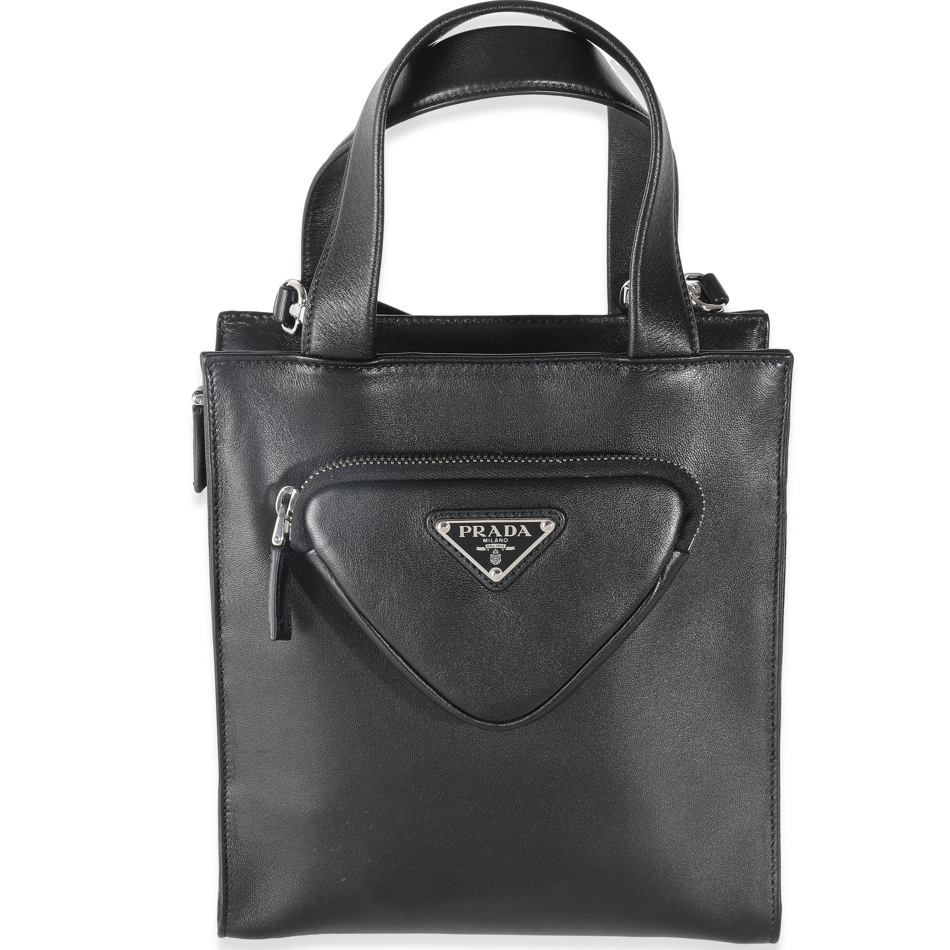 Prada Nappa Triangle Pocket Tote Black Small Tote Bag