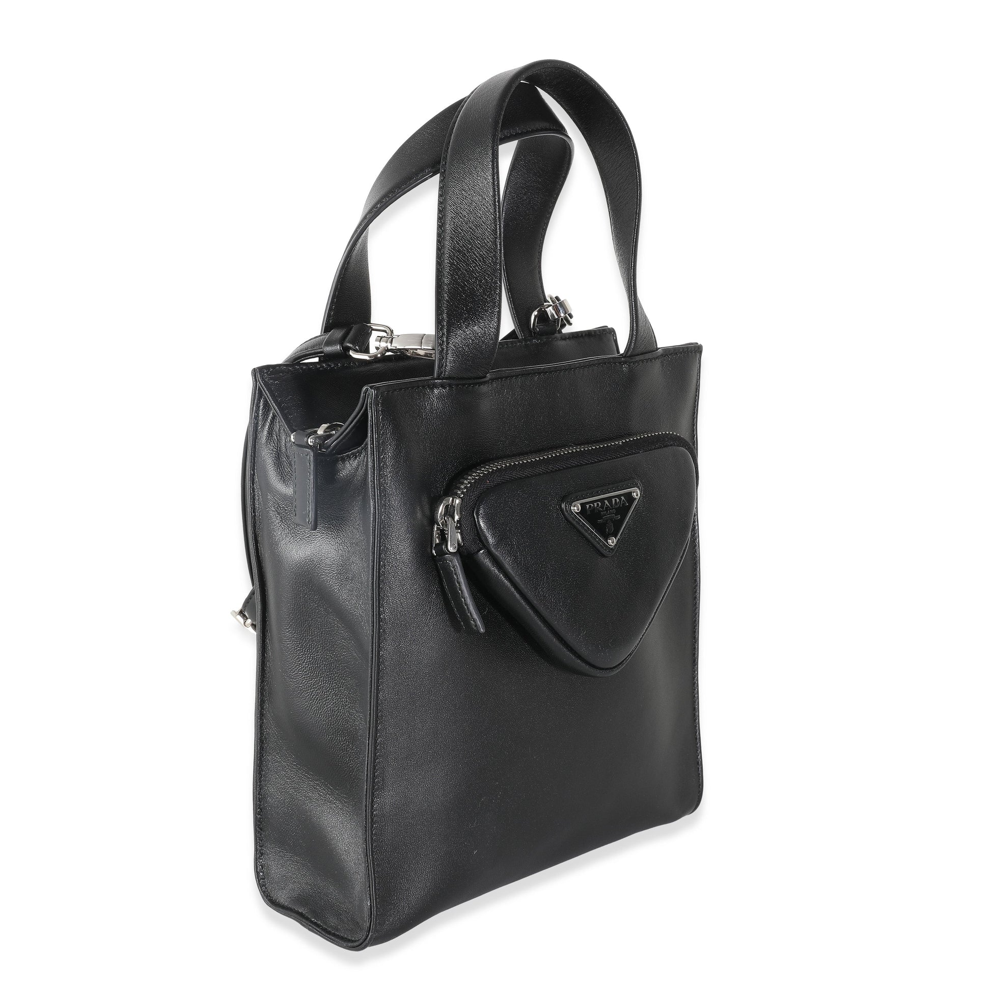 Prada Nappa Triangle Pocket Tote Black Small Tote Bag