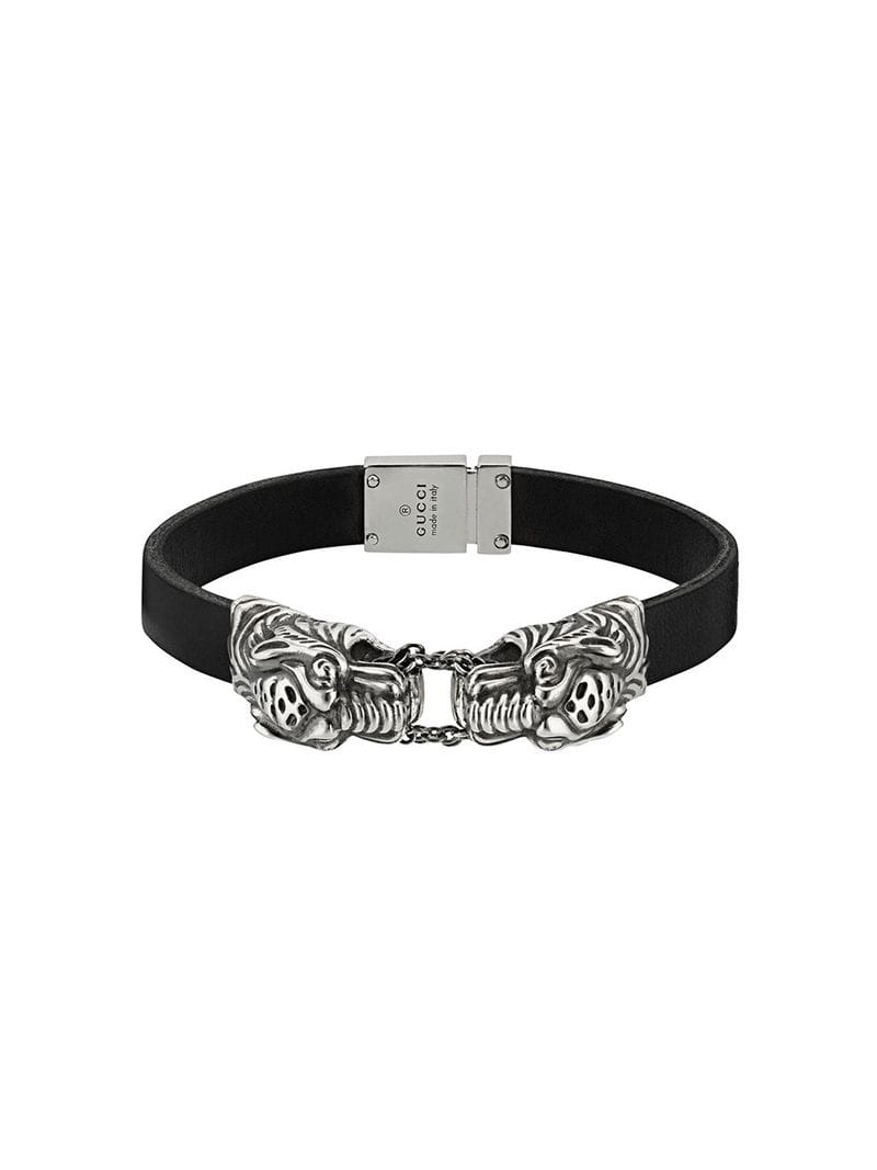 Gucci - tiger head bracelet - men - Leather - L - Black