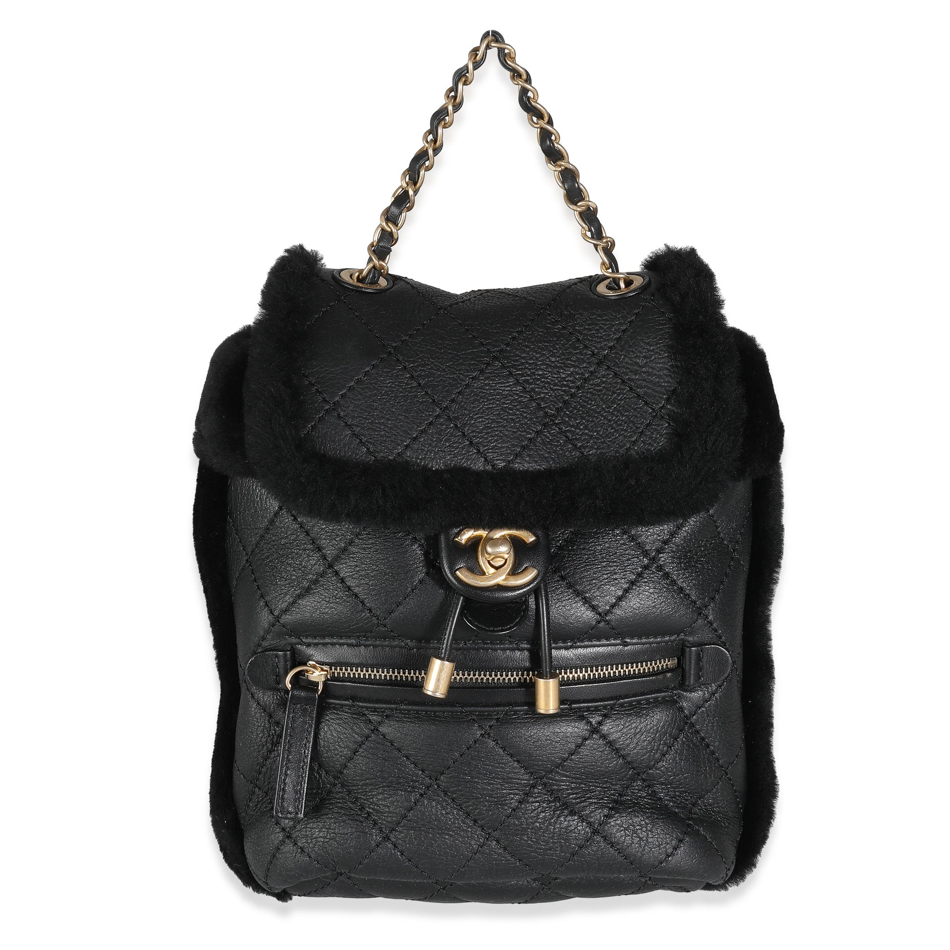Chanel Black Quilted Shearling Paris Hamburg Small Backpack
