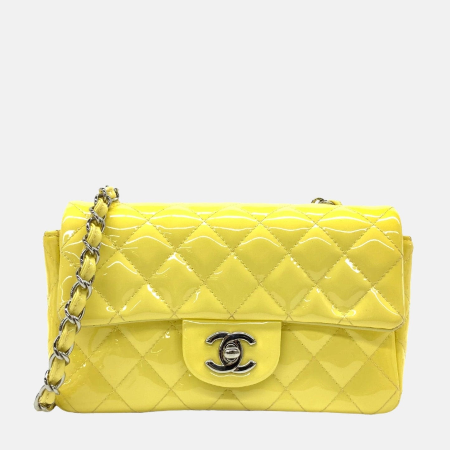 Chanel Classic Flap Rectangular Yellow Patent HW Silver Leather Mini Bag