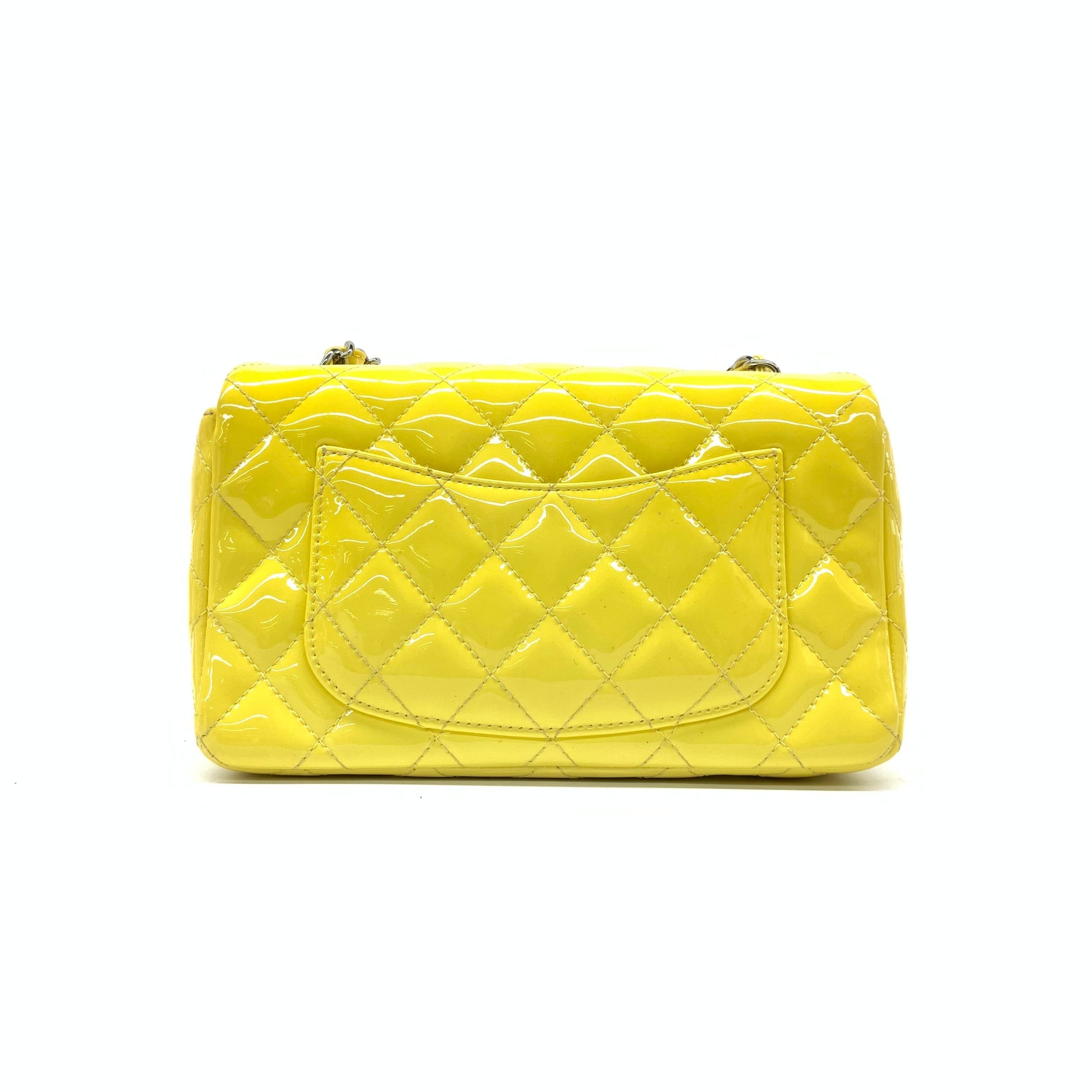 Chanel Classic Flap Rectangular Yellow Patent HW Silver Leather Mini Bag