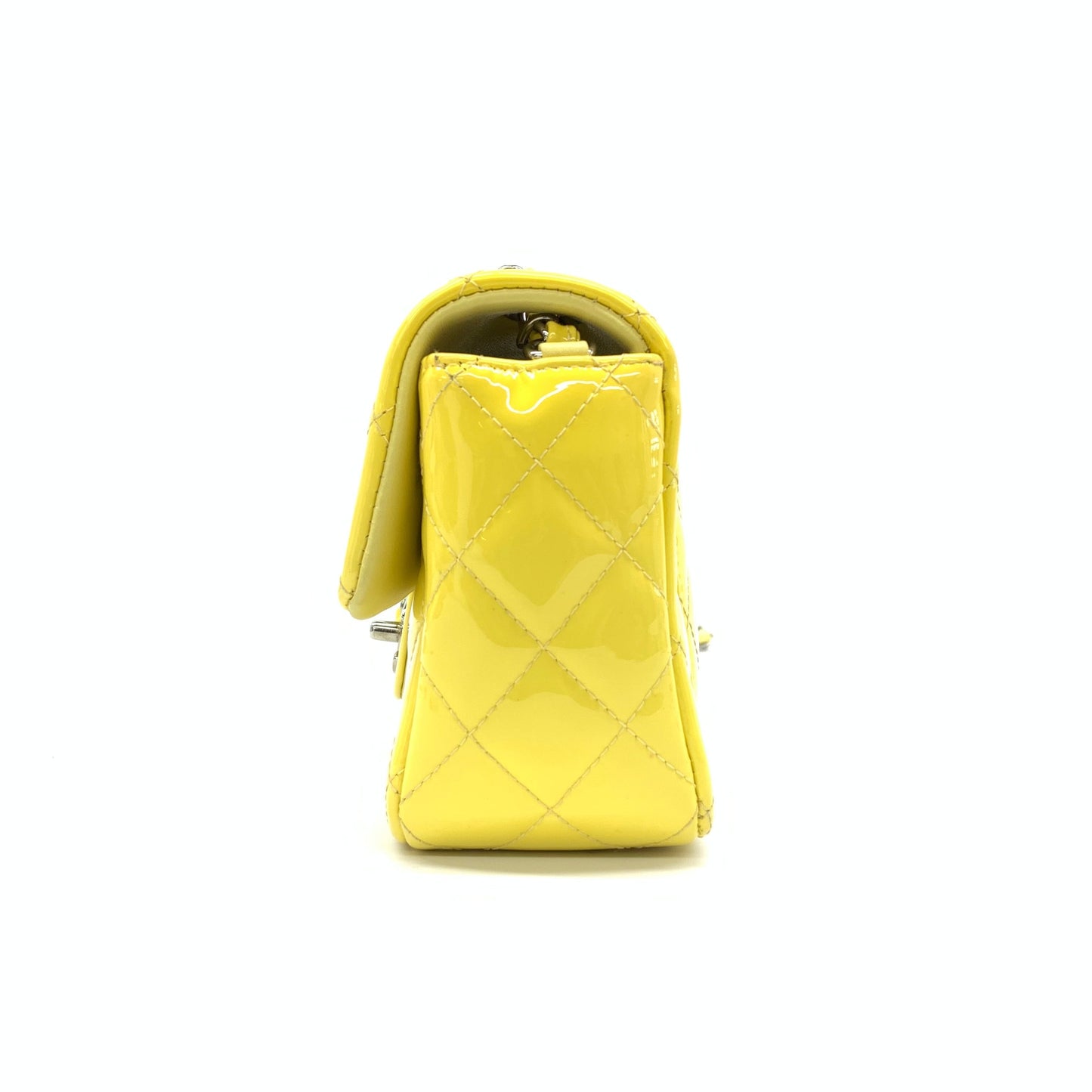 Chanel Classic Flap Rectangular Yellow Patent HW Silver Leather Mini Bag