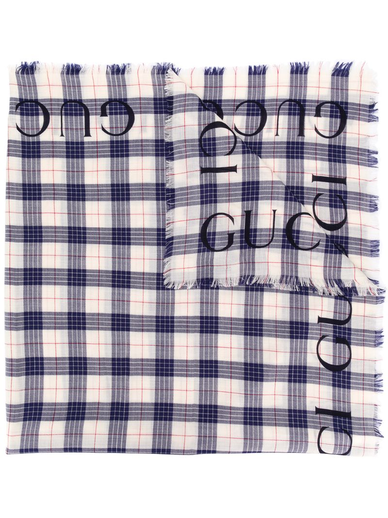 Gucci - checked frayed scarf - men - Wool - One Size - Blue