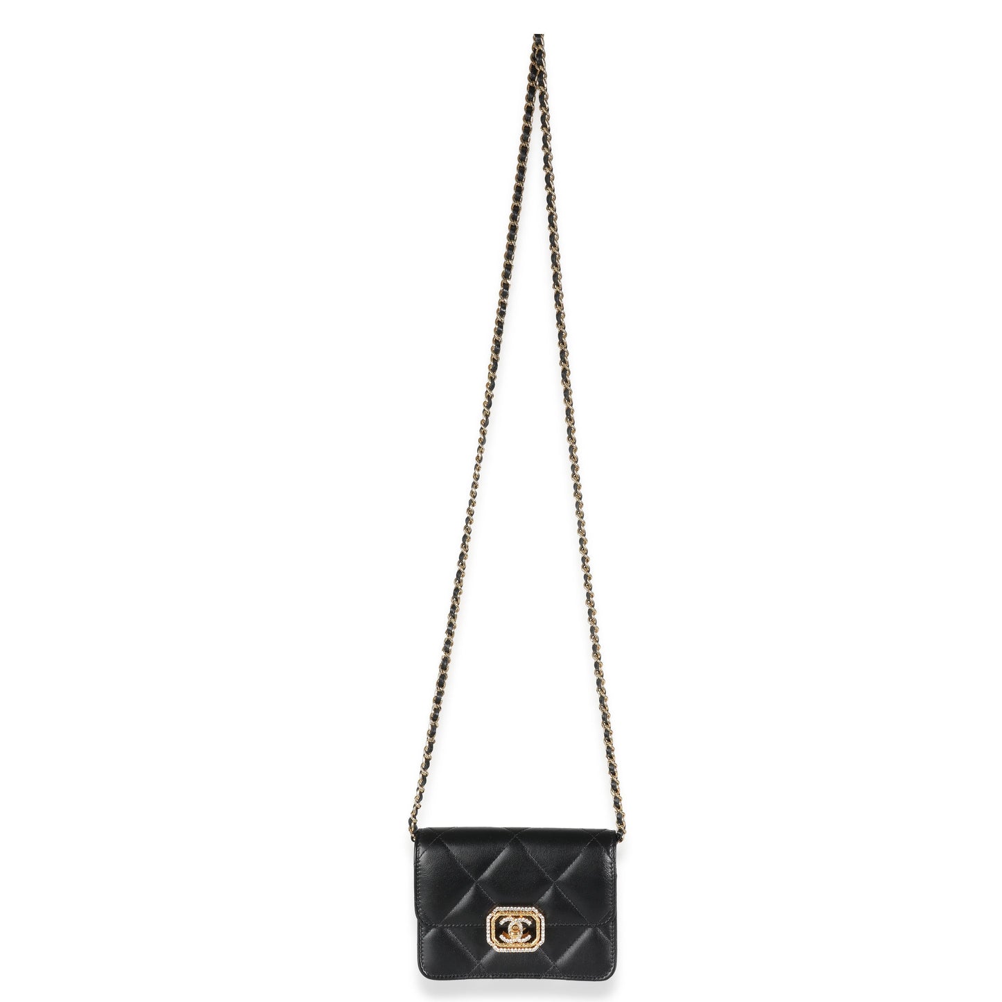 Chanel Black Quilted Calfskin Strass Mini New Bag
