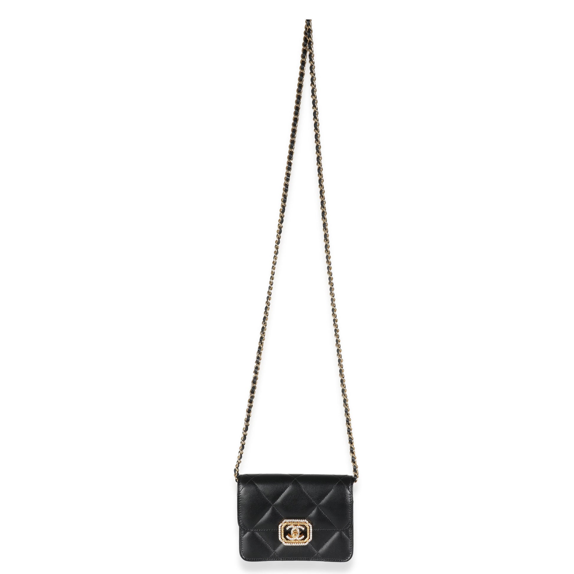 Chanel Black Quilted Calfskin Strass Mini New Bag