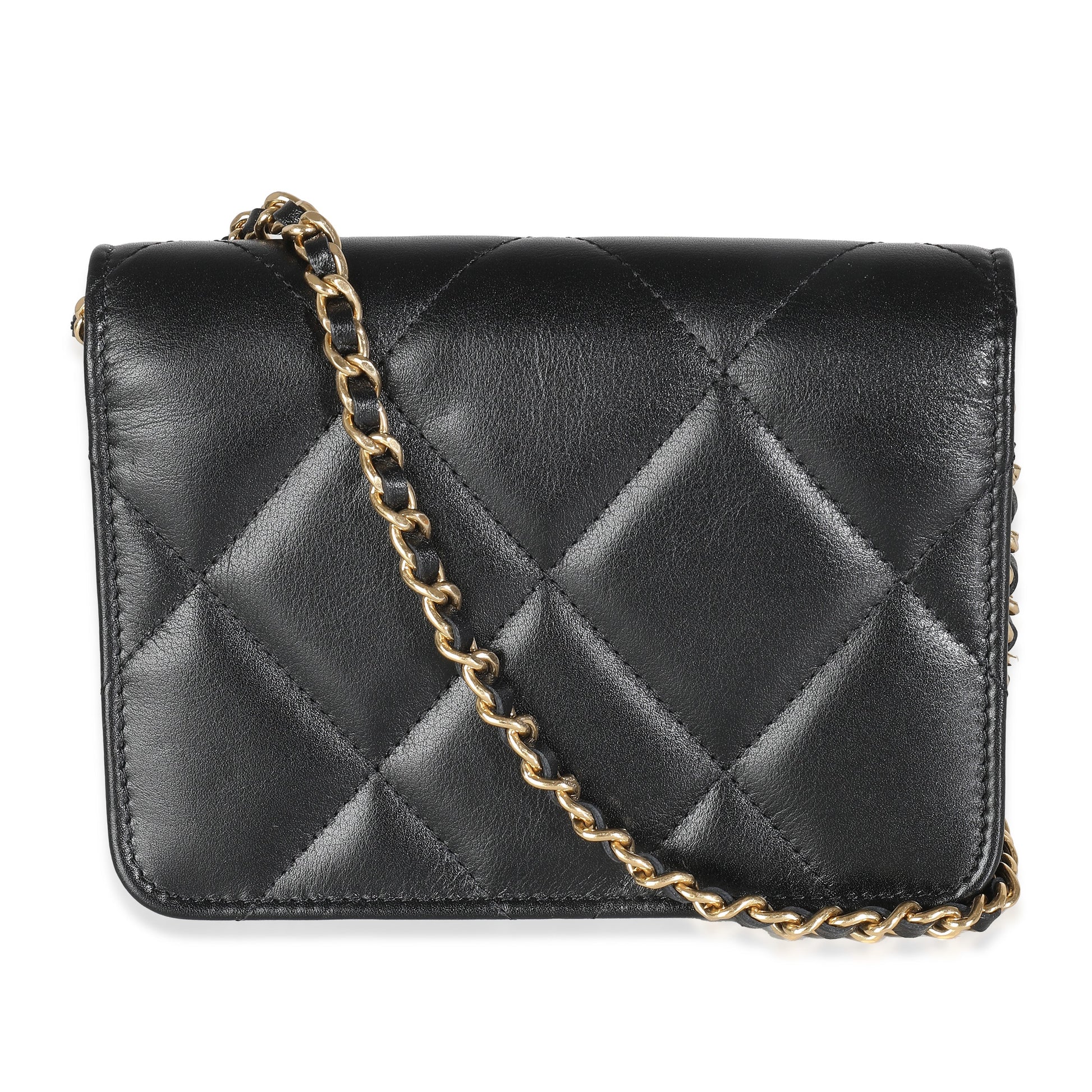 Chanel Black Quilted Calfskin Strass Mini New Bag